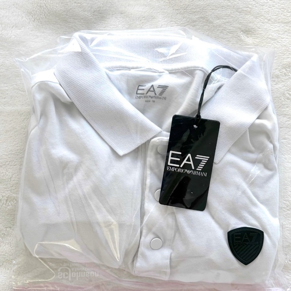 EA7 EMPORIO ARMANI Shield Polo in White (Size: Medium) NEW $170 MSRP - Picture 6 of 6